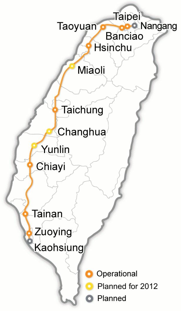 Taiwán tren-bala mapa