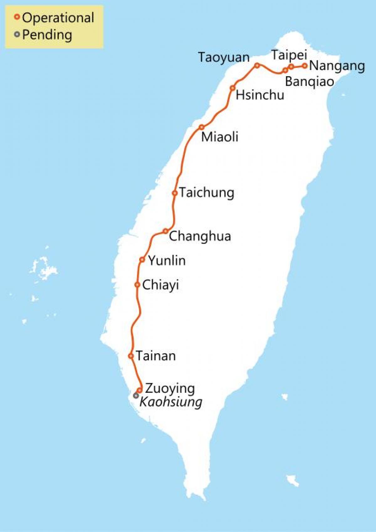 Taiwán alta velocidade ferroviaria mapa da ruta