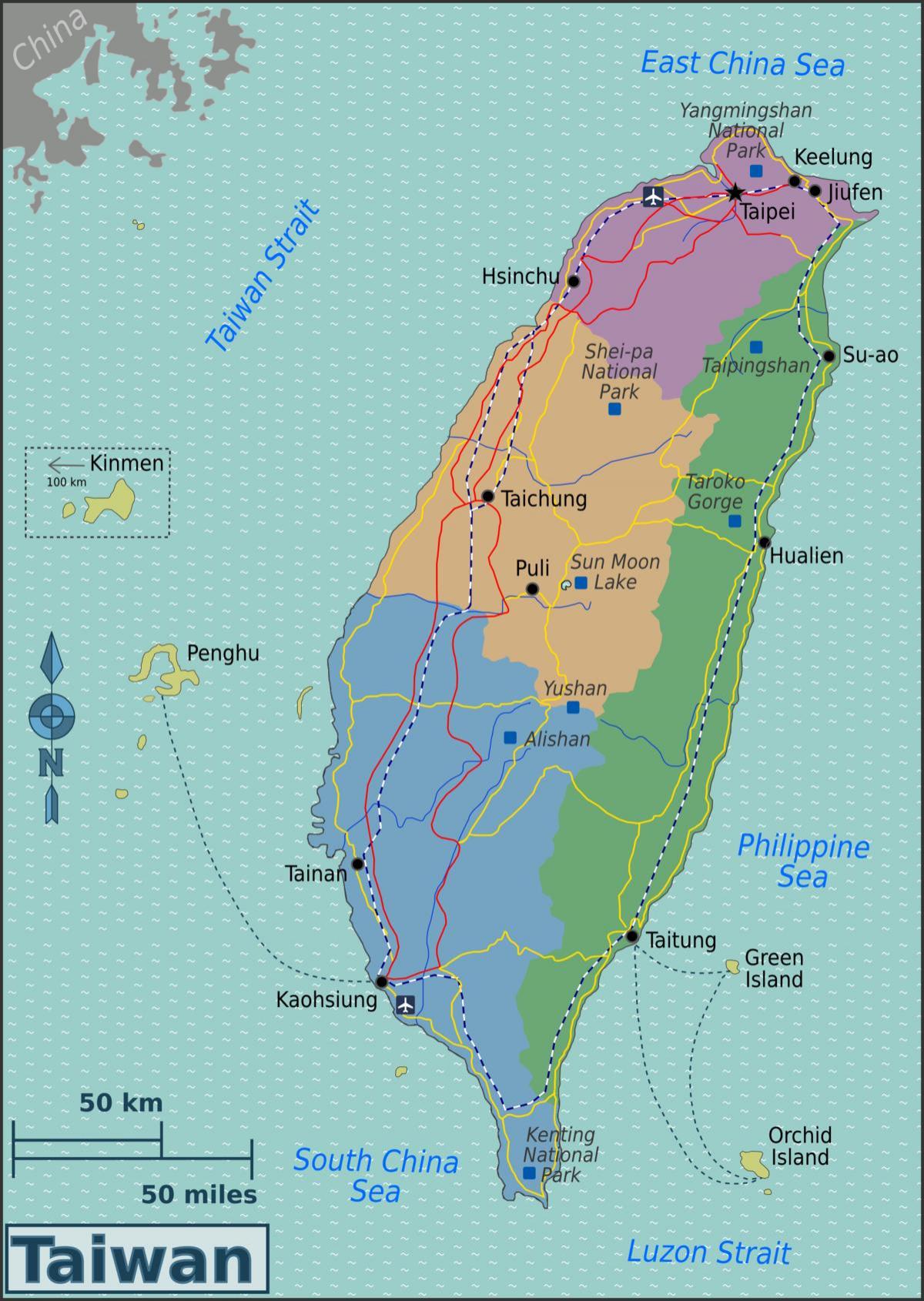 Taiwán atraccións turísticas mapa