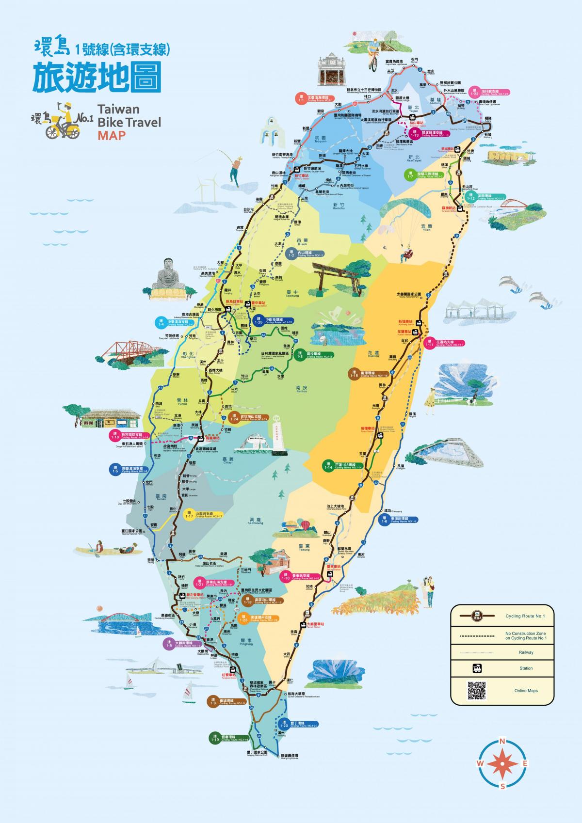 andar en bicicleta ao redor de Taiwán estrada bicicleta mapa