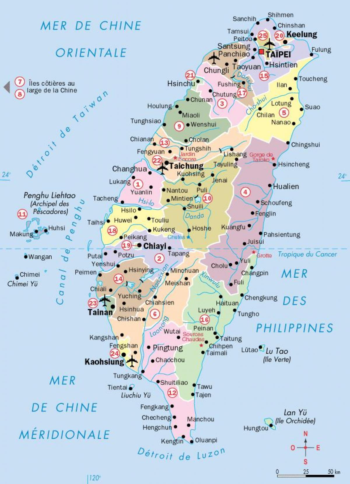 mapa de Taiwán cidades