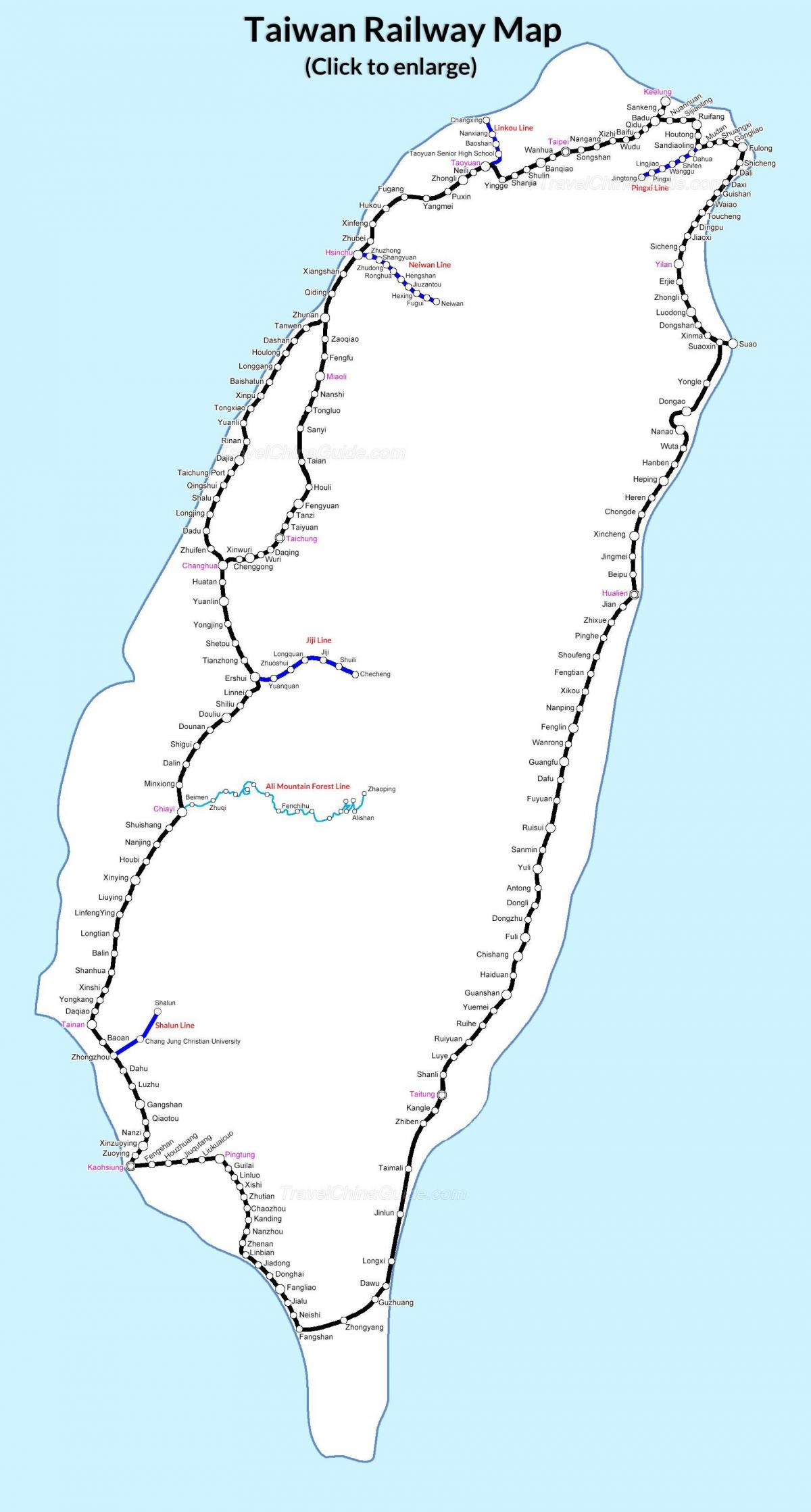 ferrocarril mapa Taiwán