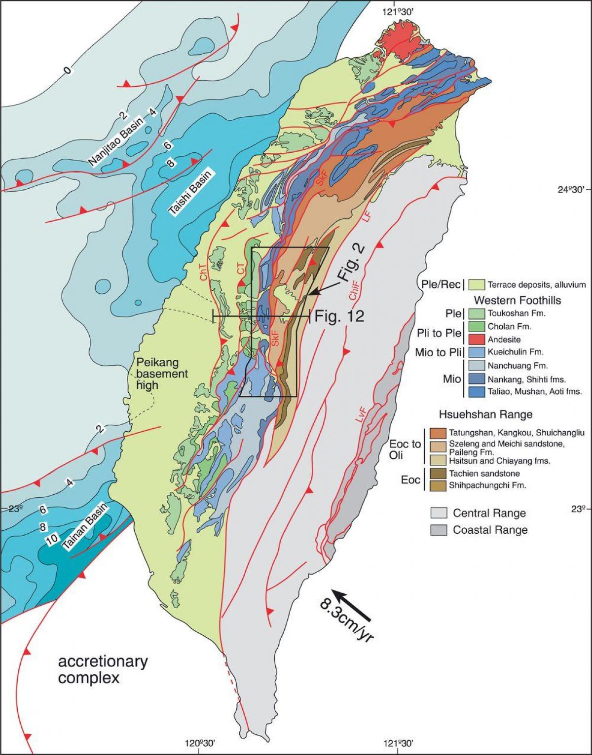 Mapa de Taiwán xeolóxica