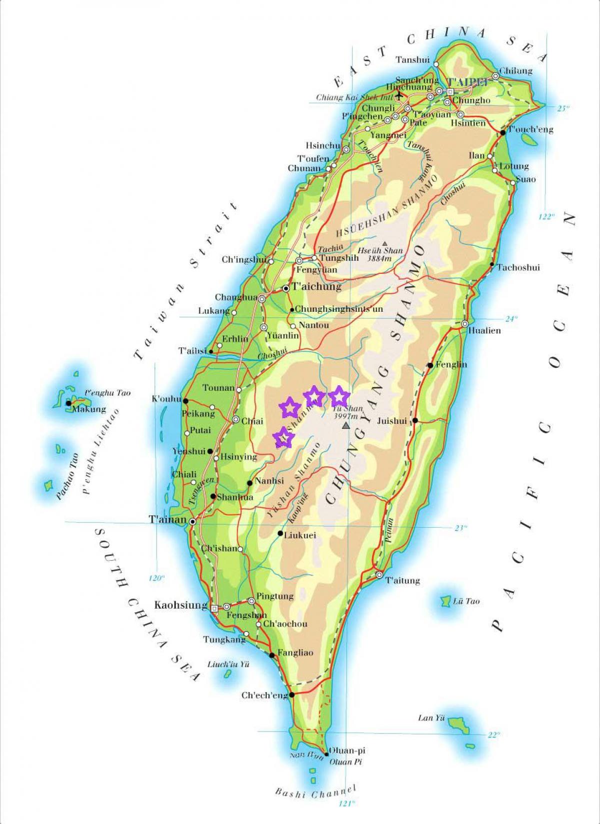 Mapa de Taiwán montañas