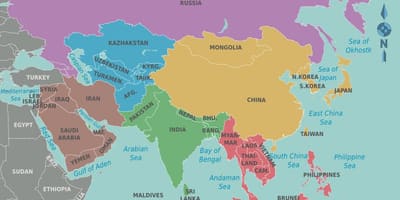 Mapa de Taiwán e os países veciños