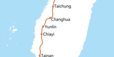 Taiwán alta velocidade ferroviaria mapa da ruta