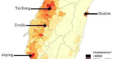 Taiwán densidade de poboación mapa